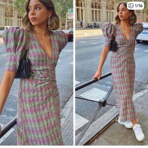 Zara Multicolor Checkered Long Sleeve Dress